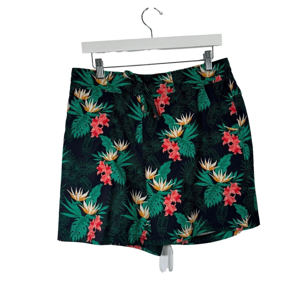 Women's Tropical Print Swim Shorts - Black Green Floral